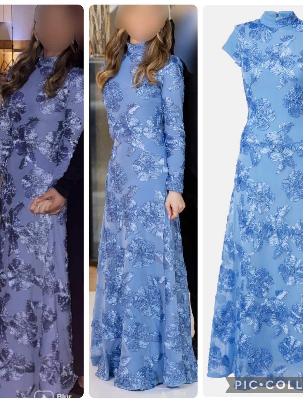 Sky Blue Floral Long-Sleeve Maxi Dress